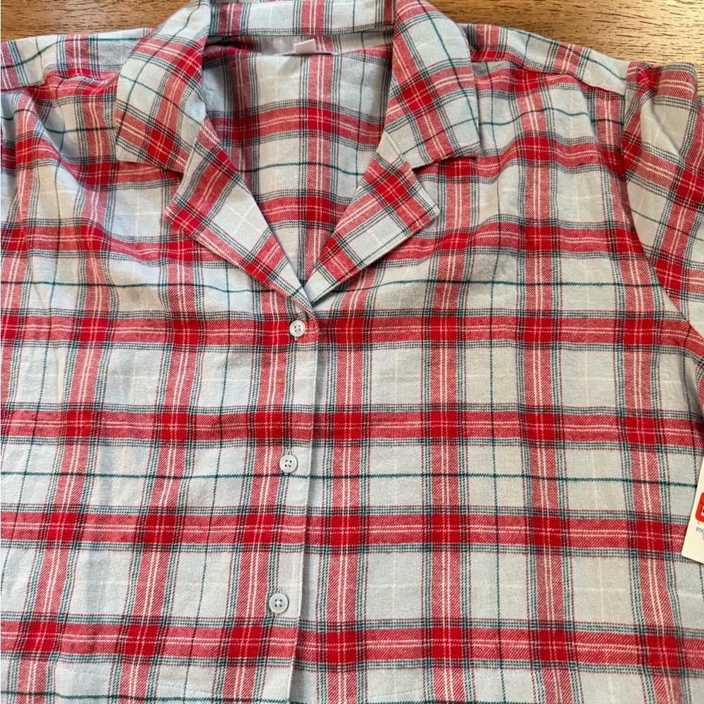 Flannel Short Sleeve Shirt And Short Sleep Set - Picture 4 of 7